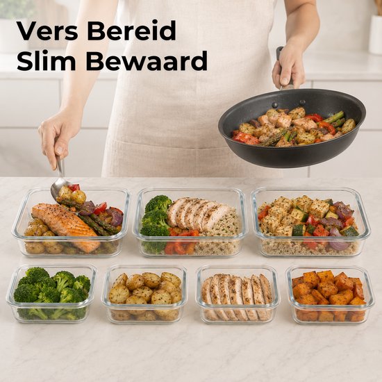 Five Stars® Boîtes de conservation en verre - 12 pièces - Boîtes de préparation de repas - Boîtes de congélation hermétiques - Avec couvercle - 1040 ml & 370 ml