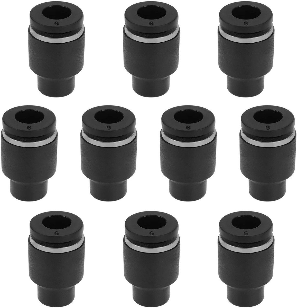 Jhubersproducts - Pneumatische Fittingen - 10 Stuks 6mm OD - Snelkoppeling - Zwart - Luchtpijpen - Geschikt voor Automatisering - 6mm