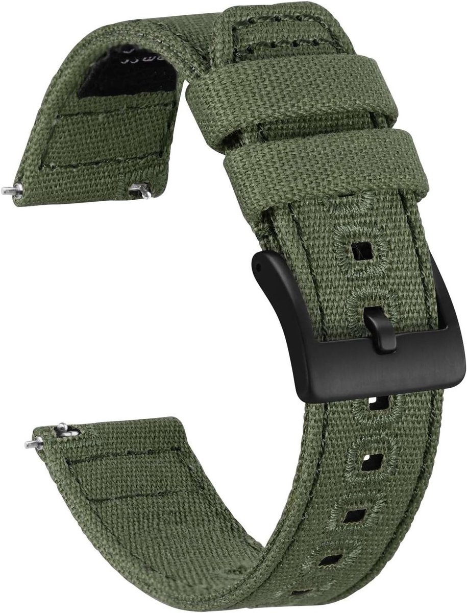 Canvas Horlogeband voor Heren en Dames - Vervangband met Snelle Bevestiging en Geborstelde Gesp - Breedte 20 mm, 22 mm, 24 mm