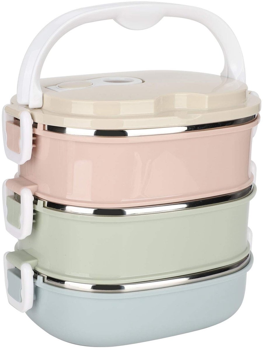 OmGoods - Dailygoody - Lunchbox roestvrij staal - 3 lagen - Luchtdicht en draagbaar - 18 x 15 cm - Geschikt voor volwassenen en kinderen