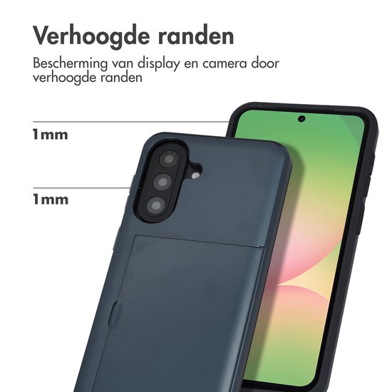 Donkerblauw telefoonhoesje met een verhoogde rand van 1mm rond het display en de camera.