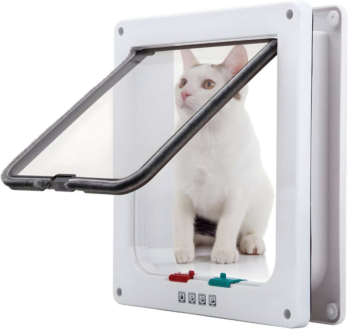 KAD® Kattenluik met Tunnel - Universeel Kattenluik met 4-Standenslot – Voor Binnendeur & Buitendeur – Wit - 20cm × 19cm × 6cm