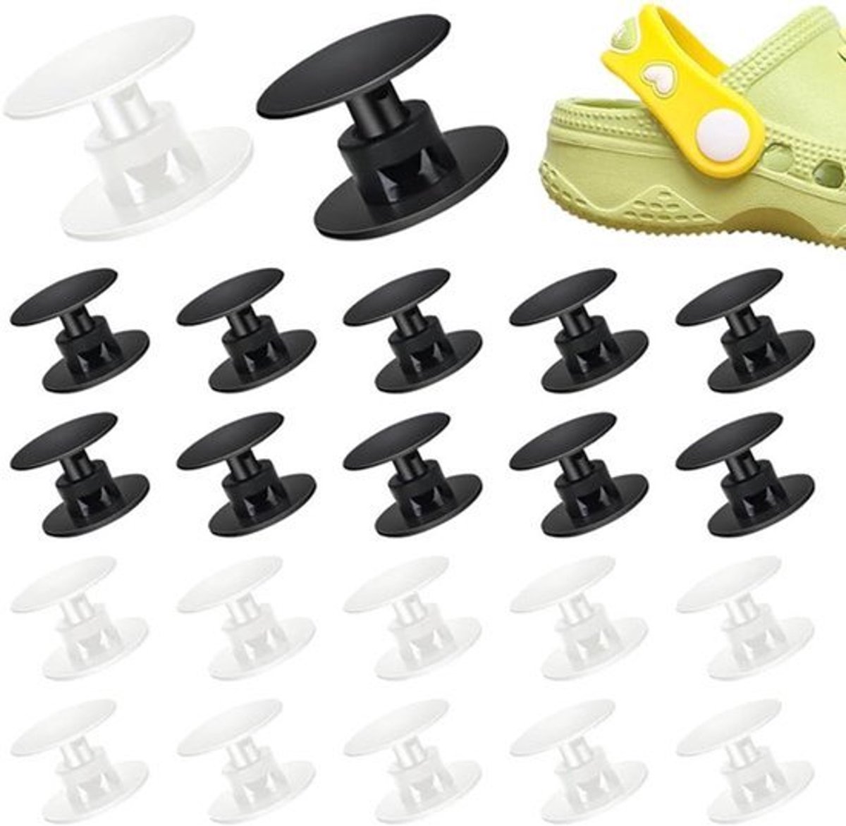 Vervangende plastic klinknagels voor strandschoen - 20 stuks - 16 x 13 x 115 mm - Zwart/Wit