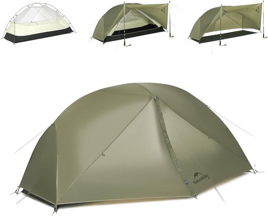 Naturehike Mongar PRO 1 – 1-persoons lichtgewicht tent – Incl. grondzeil – 20D 3000MM – 3-seizoenen koepeltent – Waterdichte trekkerstent & kampeertent – Grijs