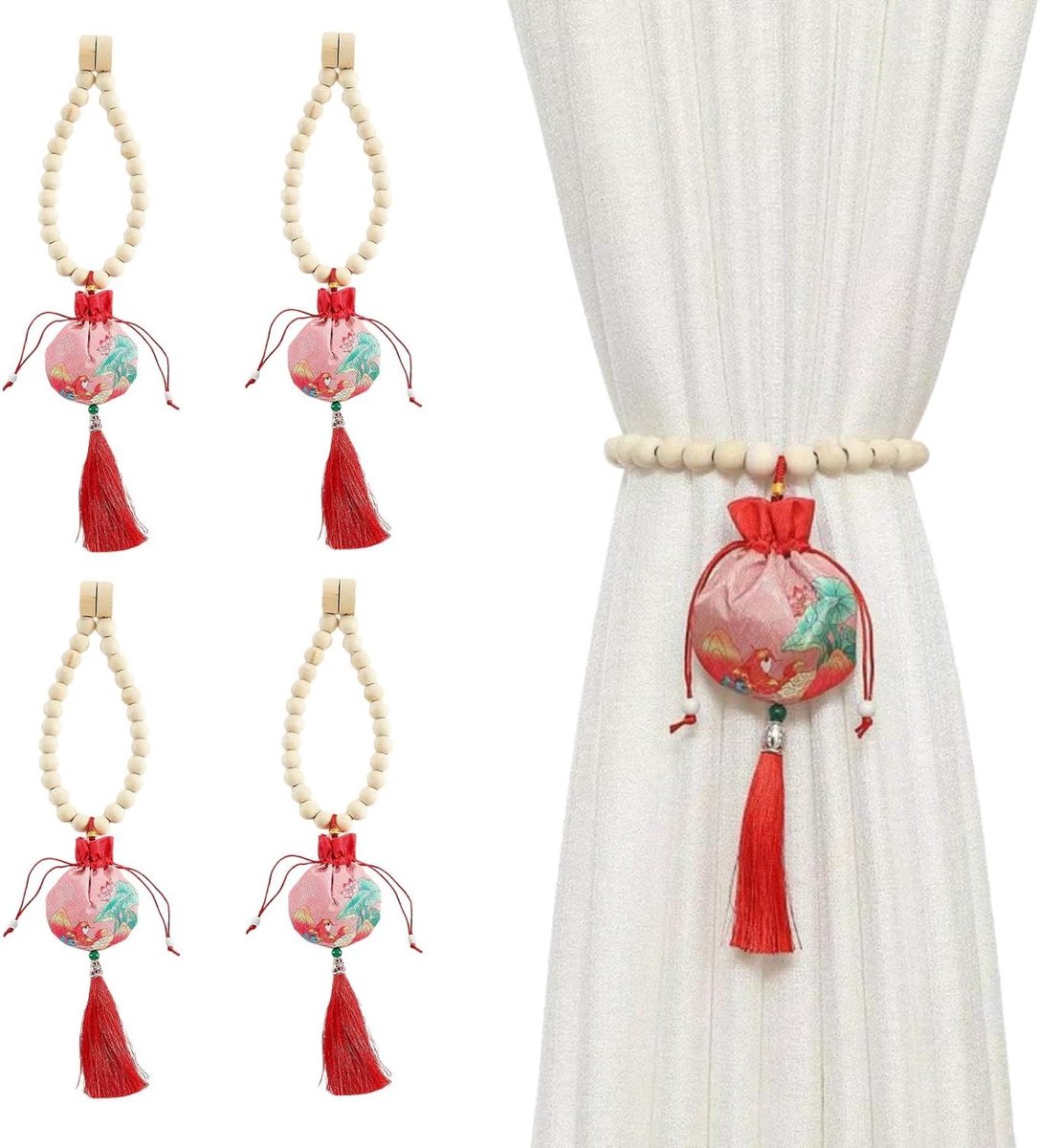 Gordijnbinders Set - Vensterdecoratie Accessoires - Gordijnen Fixeren - Magnetische Sluiting - 42 cm Lengte - Rood