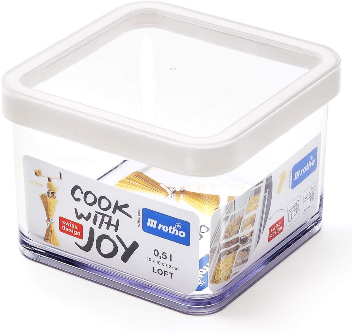 Livia home - Opbergdoos - Vierkante opbergdoos - BPA-vrij - Transparant/wit - 0,5 liter - Geschikt voor levensmiddelen - 10 x 10 x 7,2 cm