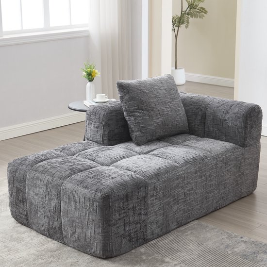 Wishdor Chaise Longue-Bank - Zijvakken En Inclusief Kussen - Modern Ontwerp - Voor Woonkamer Of Slaapkamer - Chenille - Grijs - 158 x 90 x 60 cm