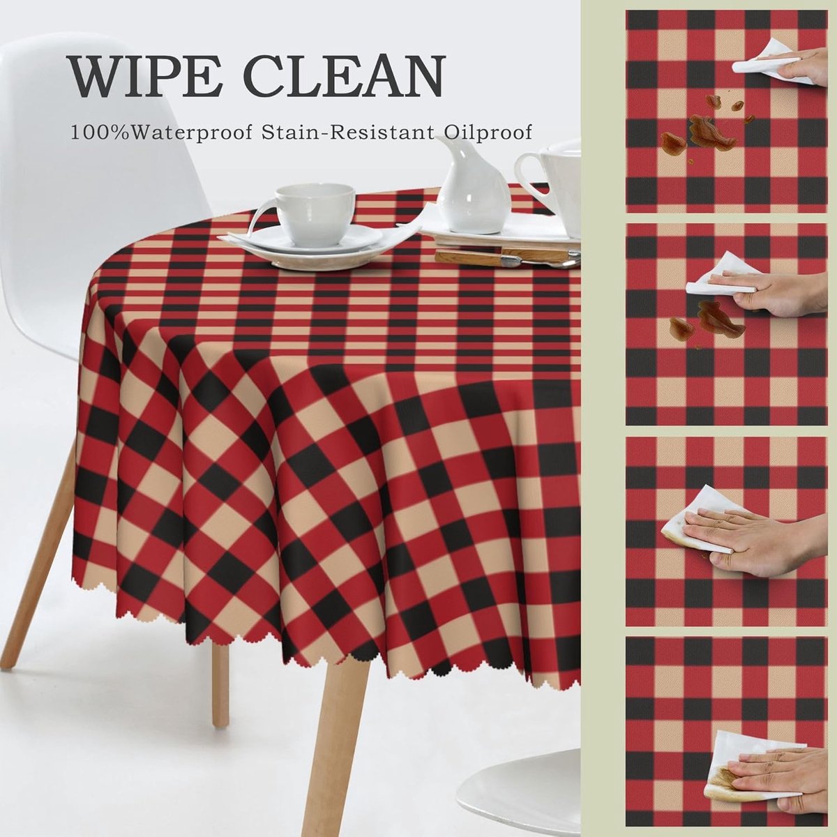 Rond Tafelkleed - Tafelzeil Afwasbaar - Eettafel Decoratie - Wave Kant - 60 Inch - Plaid