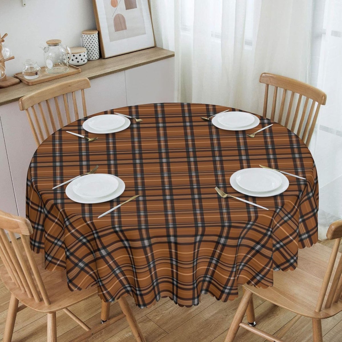 Rond Tafelkleed - Tafelzeil - Eettafel Decoratie - Vuilafstotend - 60 Inch - Bruin