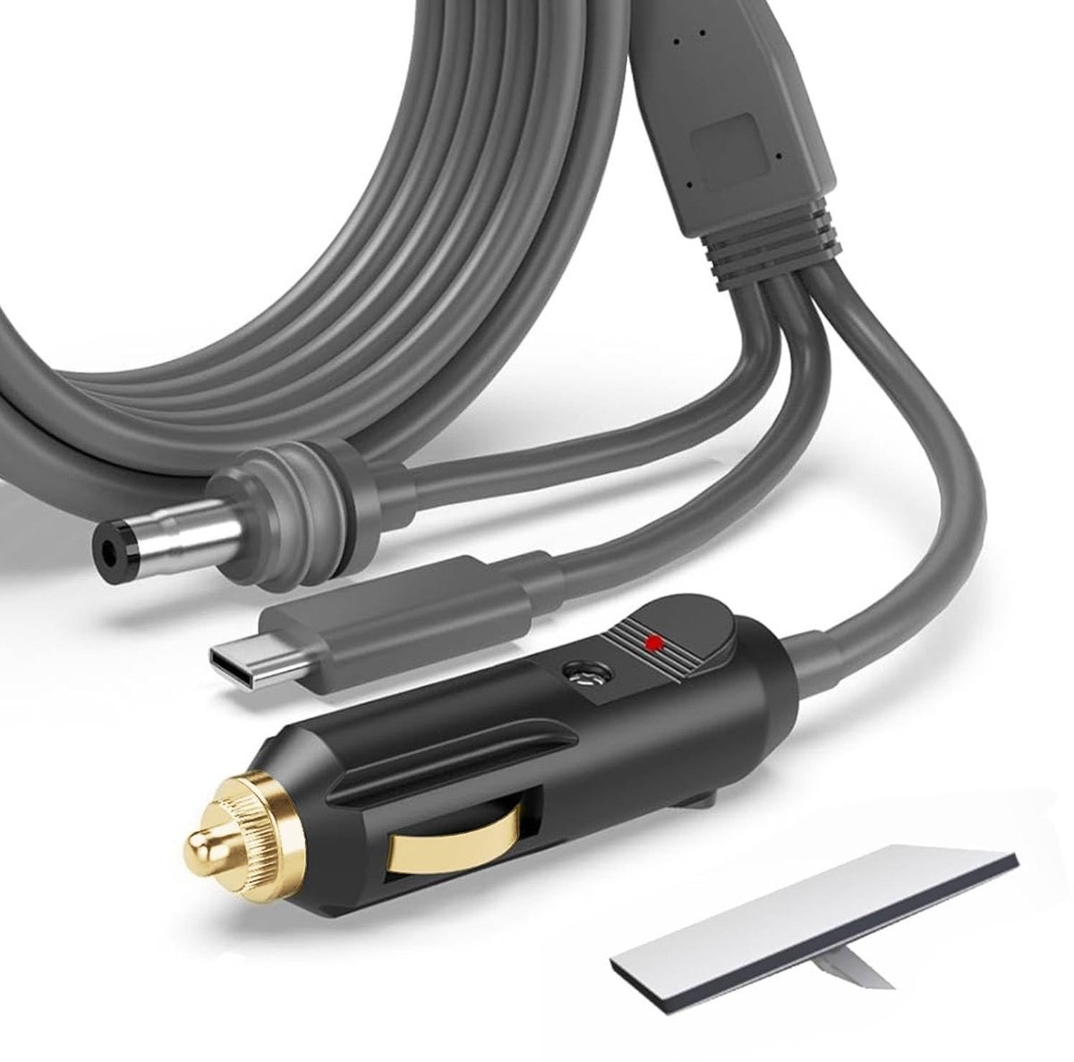 Vlemico - Voedingskabel - Auto Oplaadkabel - 3-in-1 Stekker - 16ft - 12V-24V - Geschikt voor voertuigen - Kleur zwart