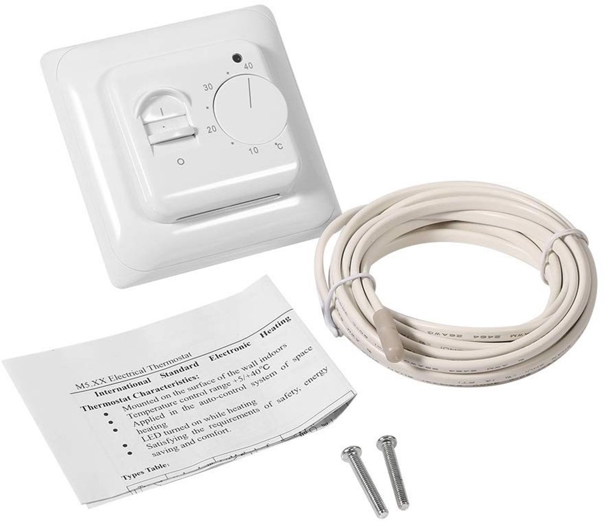 Elzusha - Temperatuurregelschakelaar - Handmatige Thermostaat - Voor Vloerverwarming - Compact Formaat - Mechanische Bediening - Geschikt voor Airc...