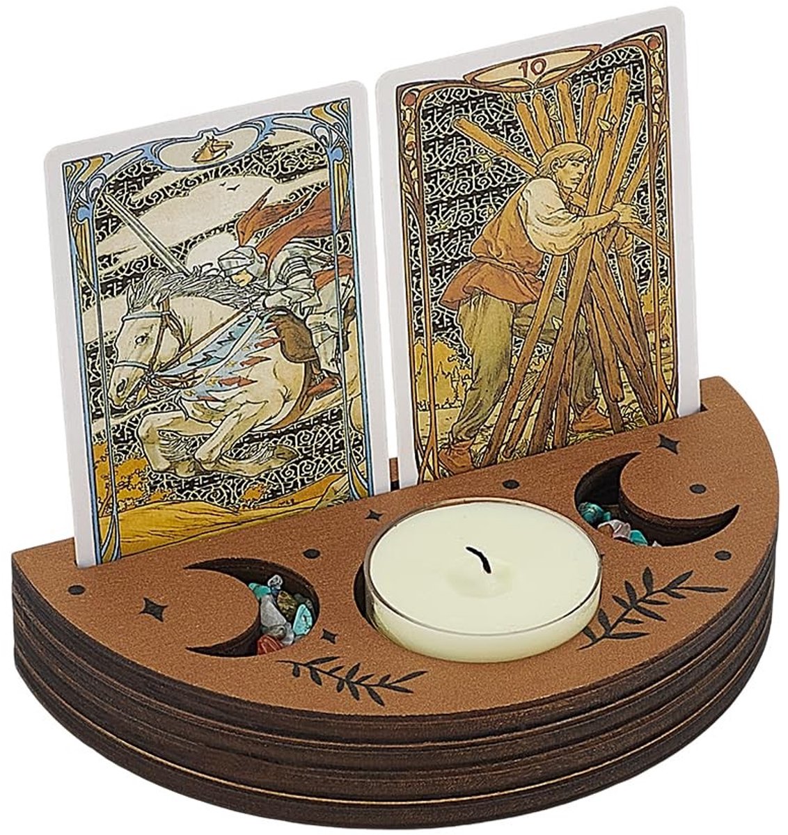 Smoakez - Tarot kaarthouder - Wicca decoratie - Halfrond ontwerp - Kameelkleur - Voor het weergeven van kaarten - Draagbaar en stijlvol