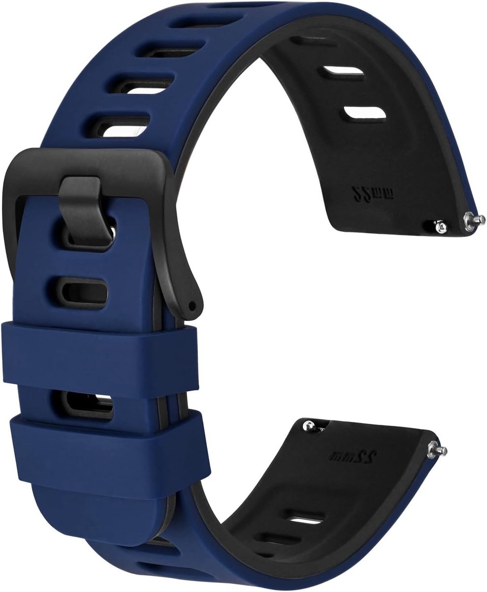 Stijlvolle Twee Kleurige Horlogebanden van Silicoon, Snelle Bevestiging, Vervangingsbanden voor Dames en Heren, RVS Gesp, Bandbreedte 18mm en 20mm
