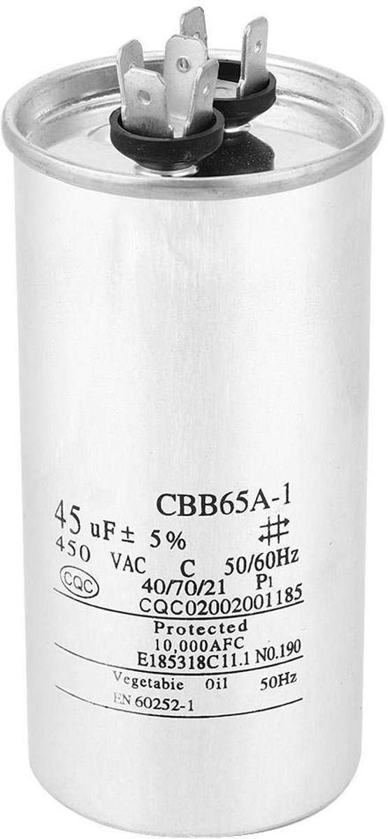 Dailygoods - Condensator - 45UF - Professioneel - Aluminium - Startcondensator - Veilig en betrouwbaar - Geschikt voor airconditioning en wasmachines