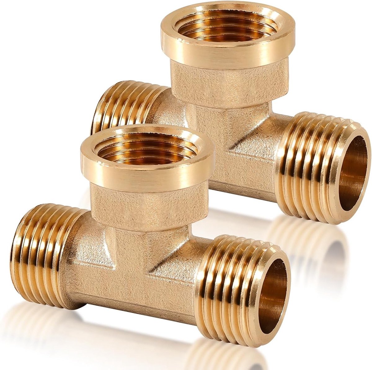 Brass Tee Fitting 1/2 inch - 90° Verbinding voor Water, Geschikt voor Drinkwater, Messing T-stuk met Draad en DN15 Aansluiting
