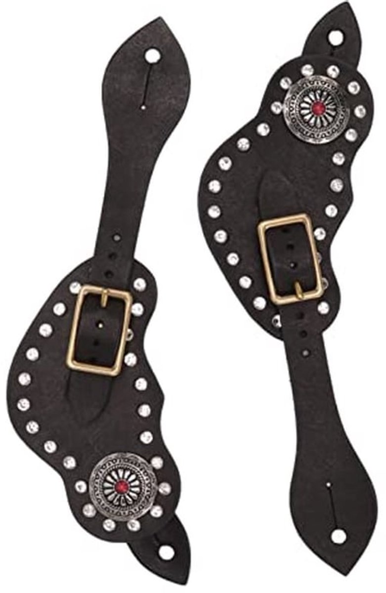 1 Paar Sporenriemen Sporenriemen West Regio Sporenriemen Zwart Vintage Western Strass Leren Sporenriemen Rijdmateriaal