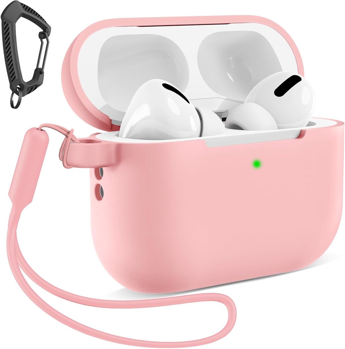 Siliconen Hoesje voor Airpods Pro 3 - Schokbestendige Bescherming met Carabiner en Strap - Roze Accessoire voor Hoofdtelefoon 2025