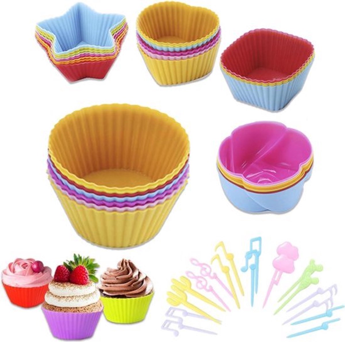 71 Herbruikbare Siliconen Muffinvormen - Cupcake Bakvormen - Milieuvriendelijk Met Vork .