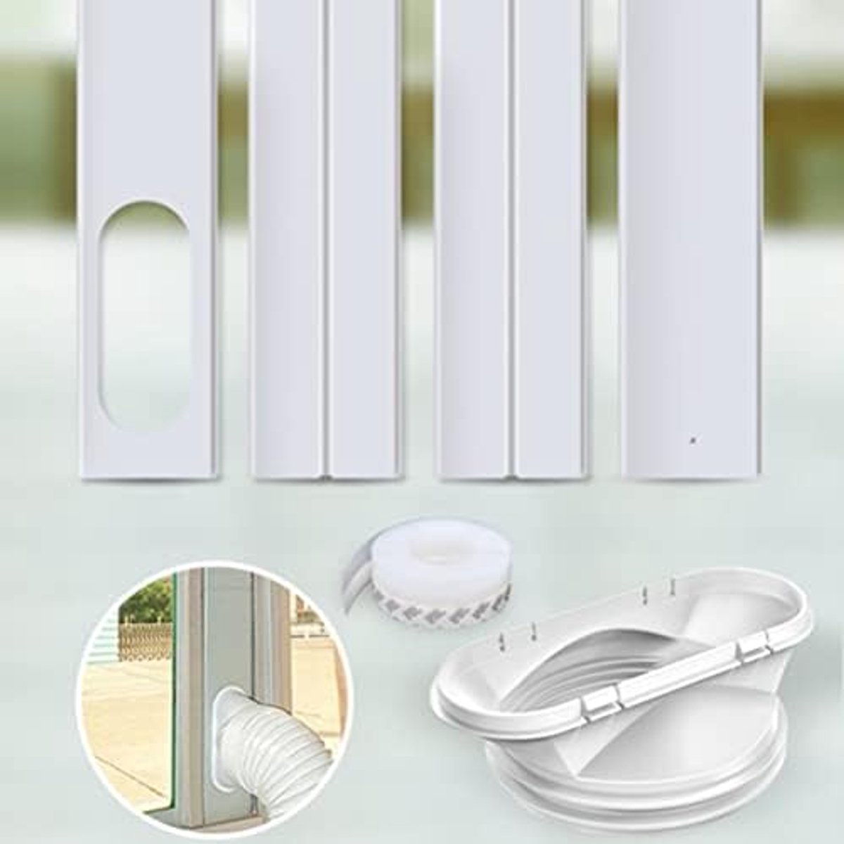 Raamafdichtingskit - Mobiele Airco - Ventilatie Ramen - Verstelbaar PVC - 43-172cm - Beige