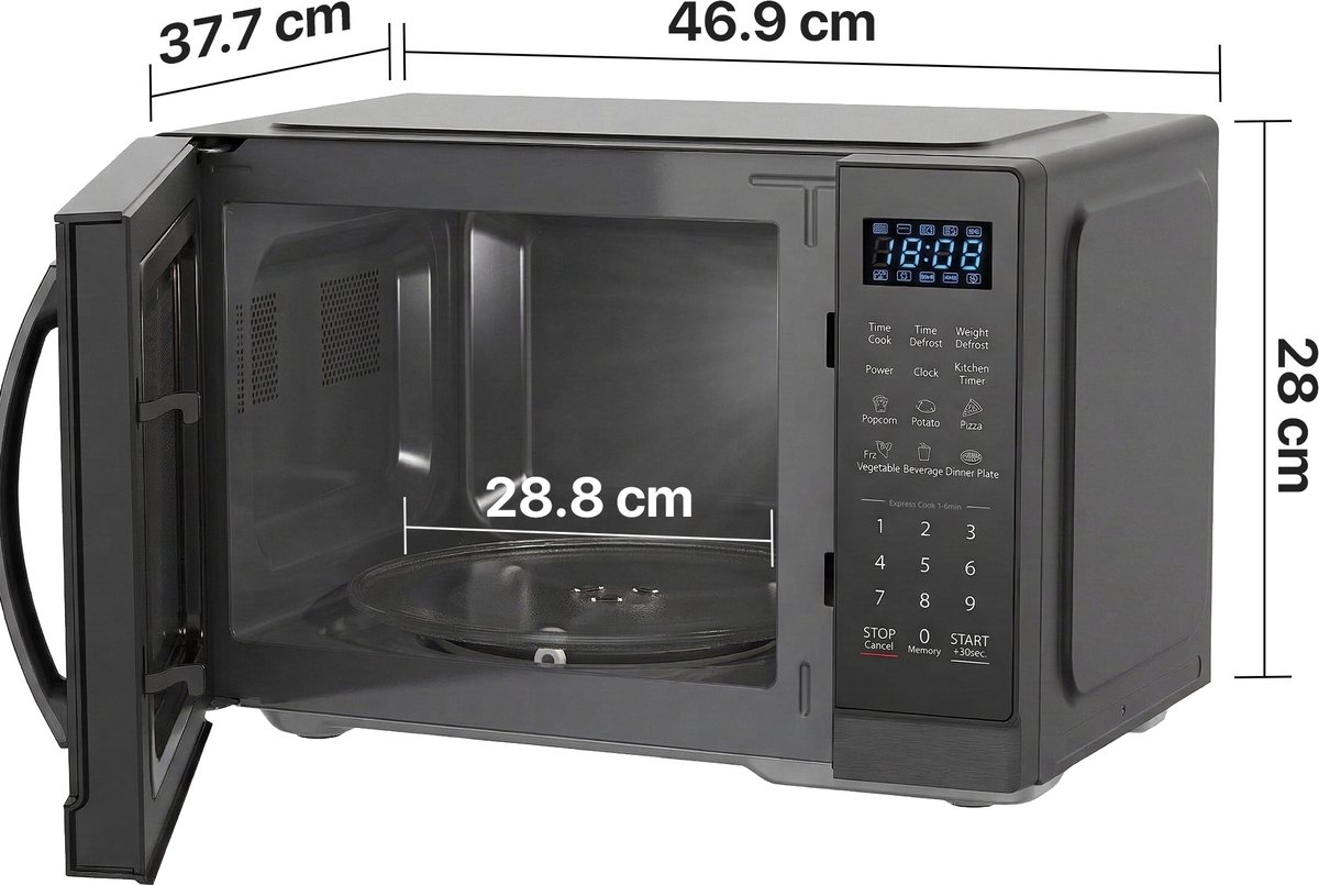 Heinner Vrijstaand Magnetron 25L – Digitale Bediening – 11 Vermogensniveaus – Ontdooifunctie – Timer – 900 W – Zwart — afbeelding 3