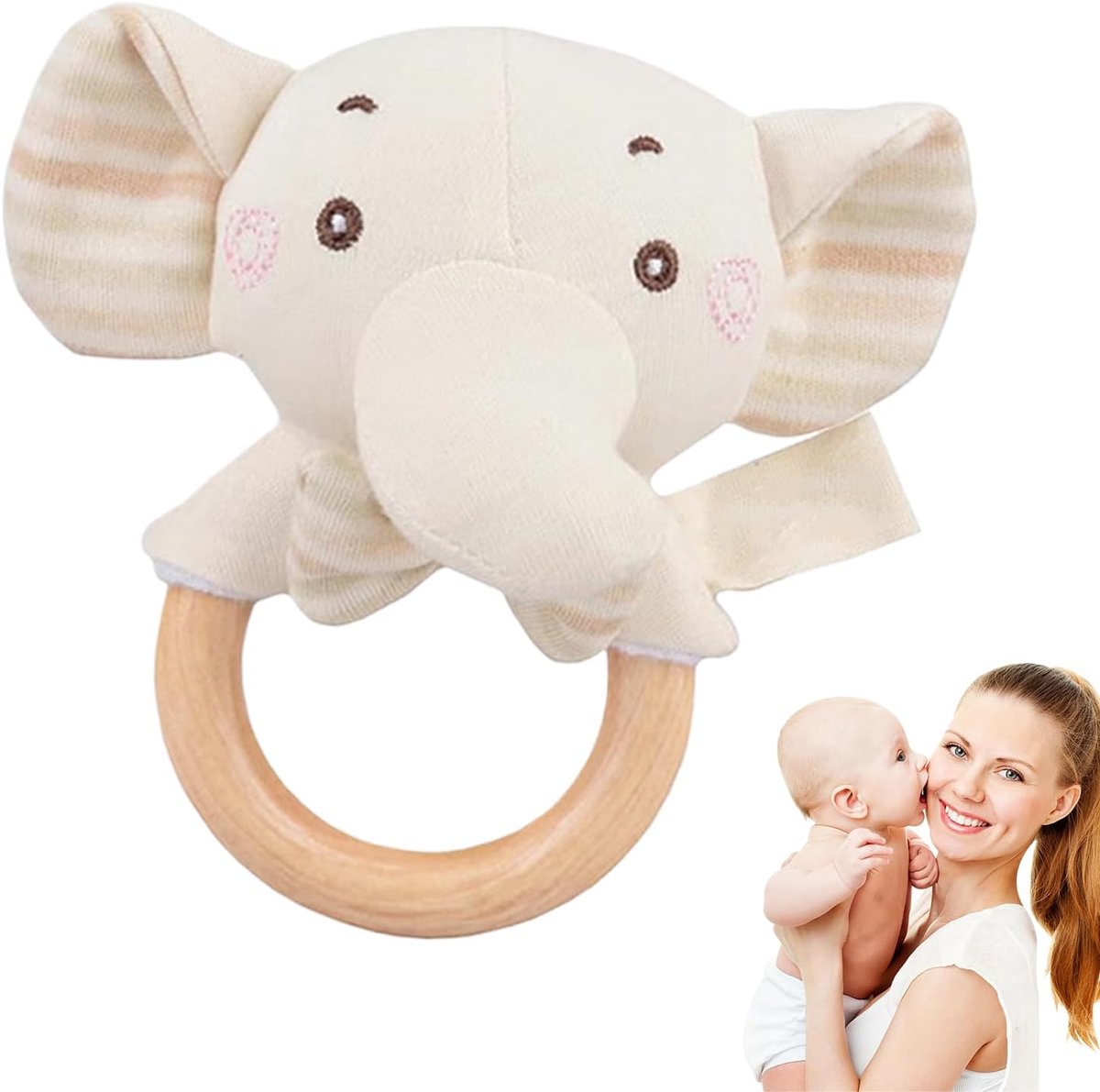 Knuffel Rammelaar - Baby Speelgoed - Zintuiglijke Ontwikkeling - Zacht Pluche Materiaal - 13 x 10 x 4 cm - Olifant