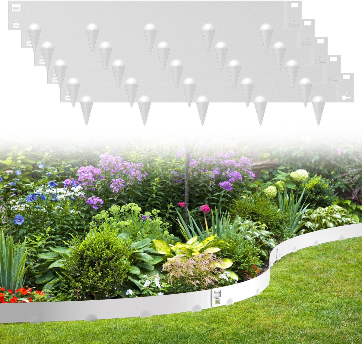 Borderranden Gazonranden met tips Metalen verzinkt - Graskanten Palissade Tuinafboording - Wortelbegrenzer flexibele Perkranden - Zilver 100x18cm 40m