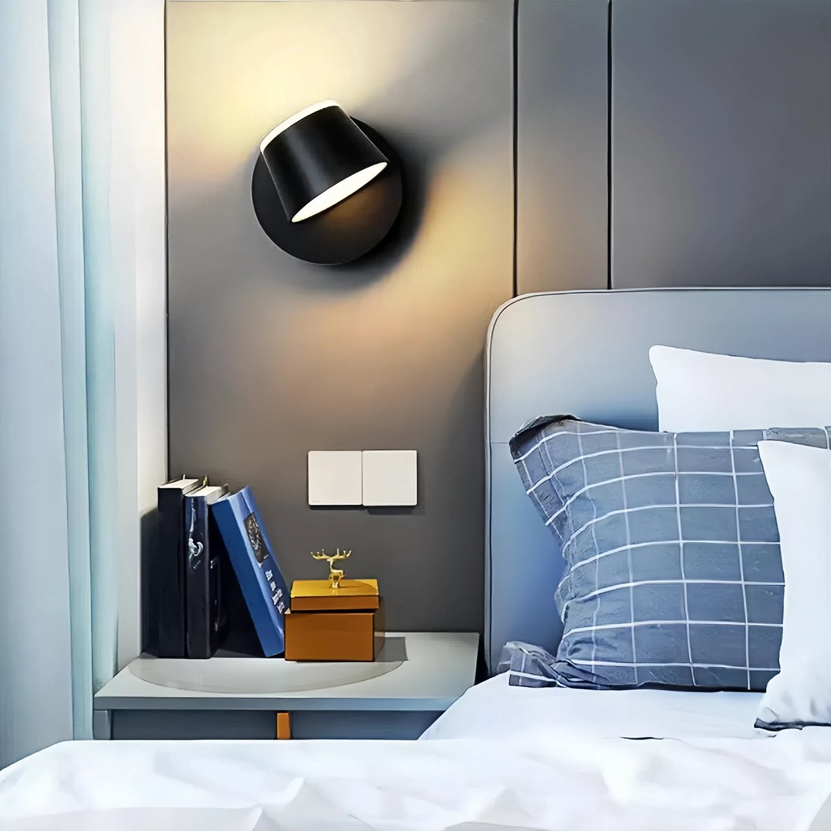 CHIWIN LED Wandlamp 360 Graden Draaibaar - Inbouw LED 10W - 3000K Warm Licht - Wandlamp Zonder Schakelaar - Wandverlichting voor Slaapkamer, Woonkamer, Hal, Trap - Aluminium + Acryl - 12x12.5 cm