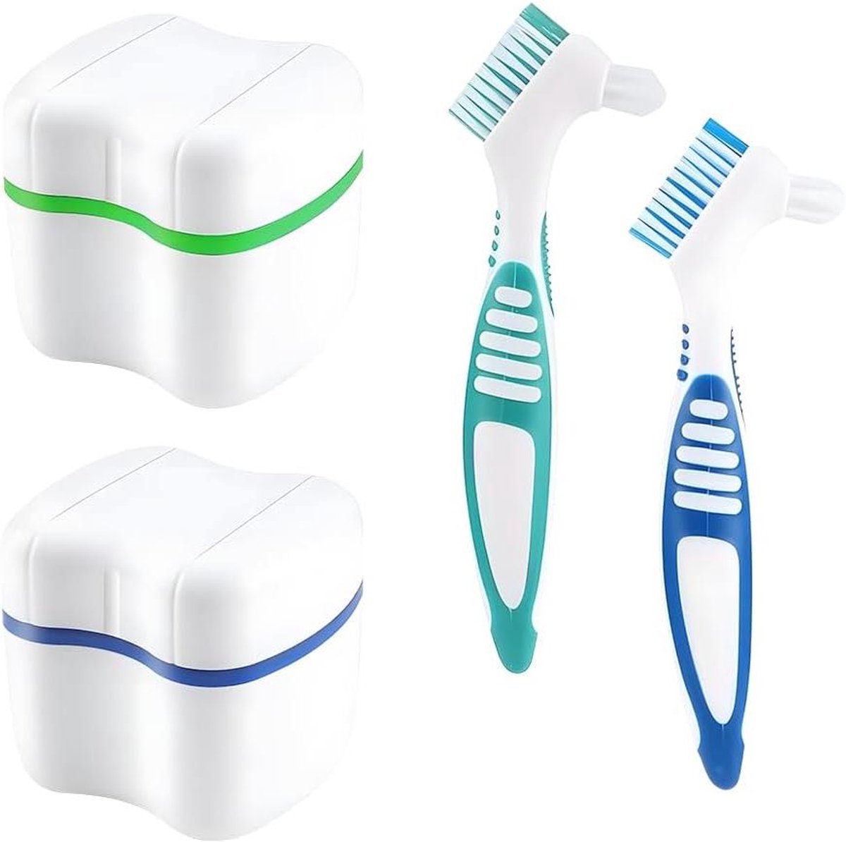 Tandprothesen Doos - Reisbakje Prothese - Reinigen Opbergen - Met Zeefinzet - 11 x 8 x 5 cm - Groen Blauw