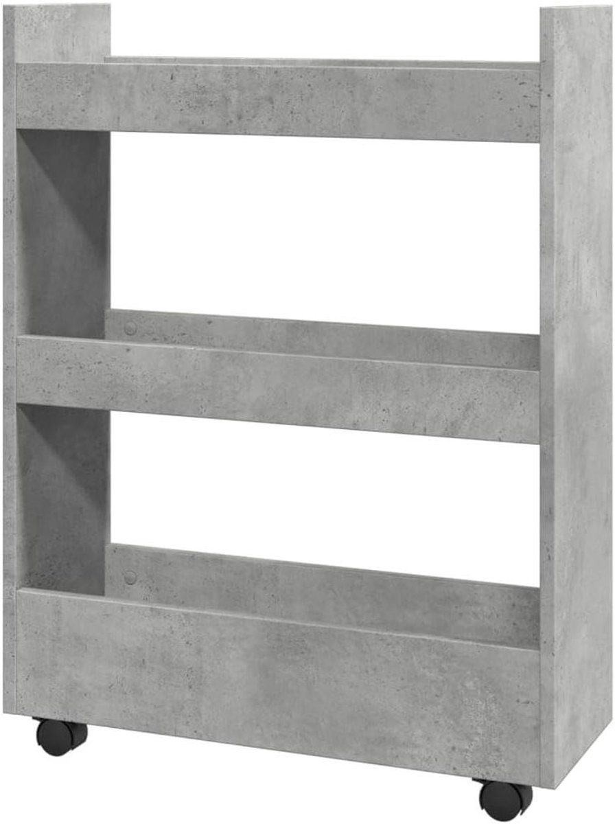 Opbergtrolley Smal - Keukentrolley - Keuken Organiseren - Drie Laags - 22x60x80cm - Betongrijs