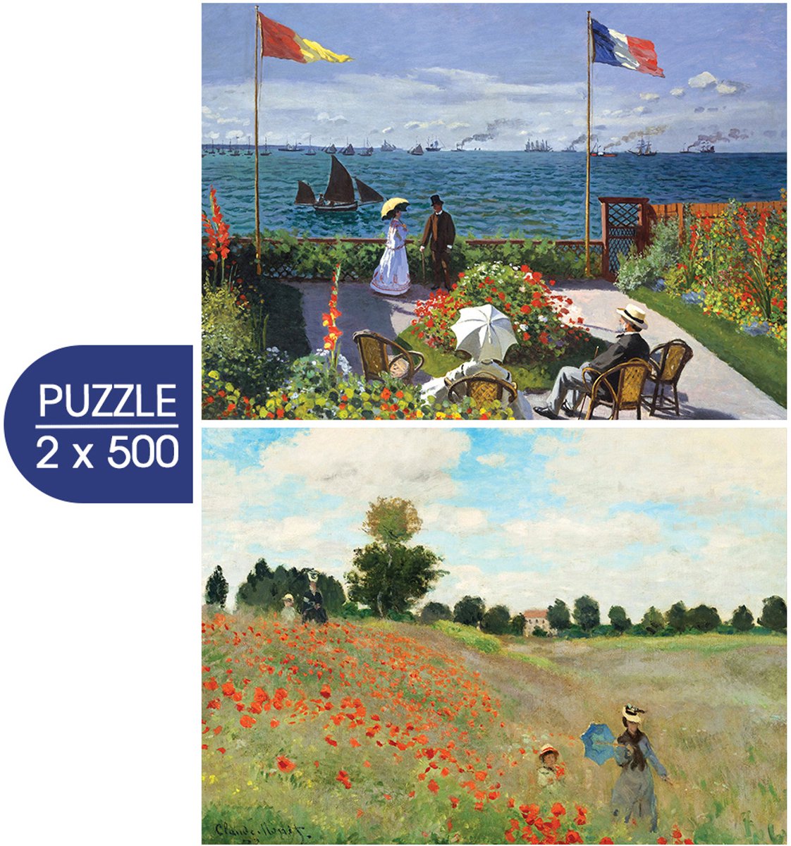 Grafika puzzel Monet kunst 500 stukjes - Garden at Sainte Adresse en Poppy Field.