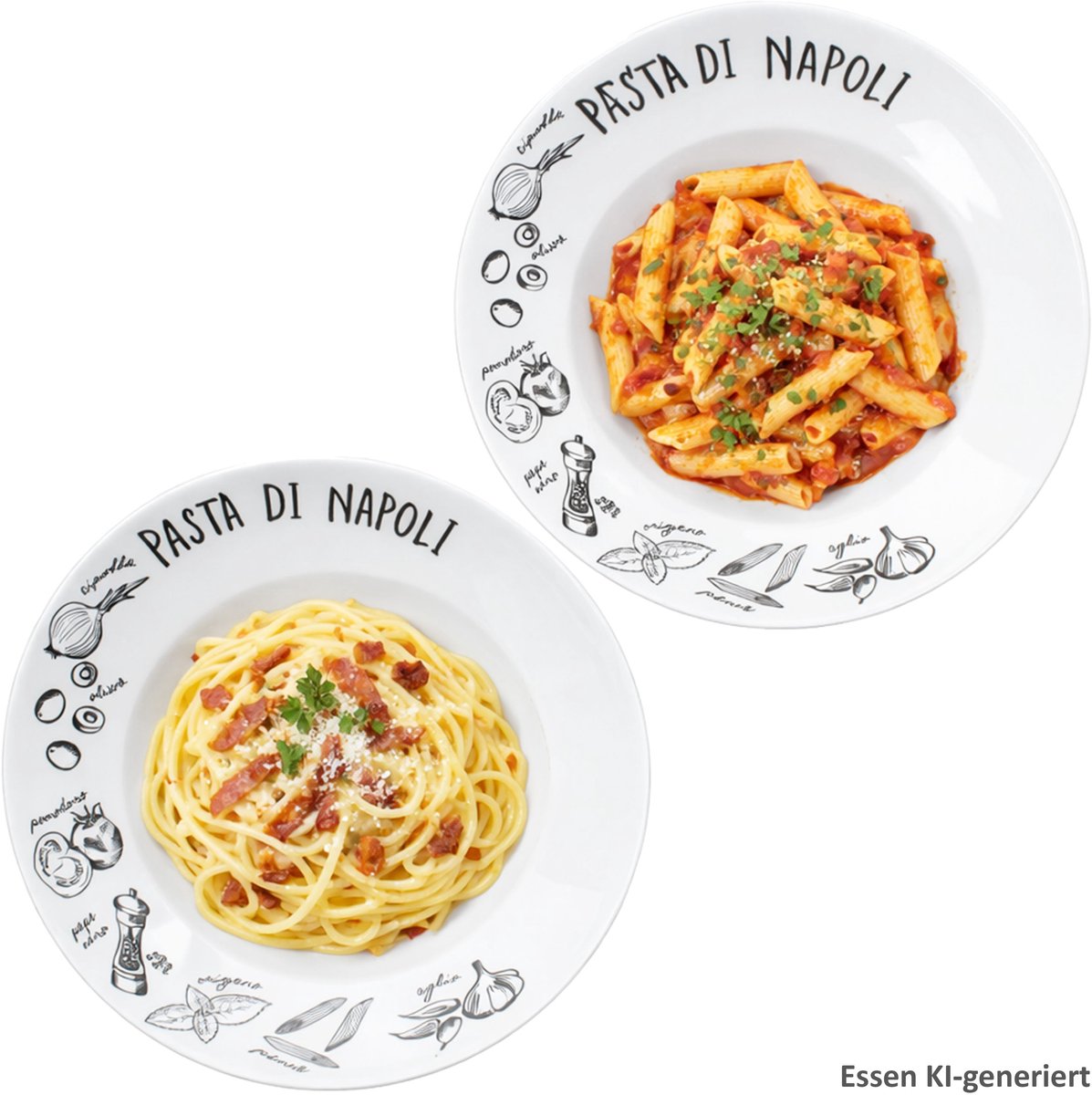 2-delig set Pasta die Napoli pastaschotels zwart-wit van porselein – DN3000080