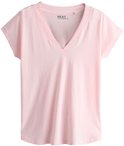 Lichtroze T-shirt met V-hals en korte mouwen, voorpand.