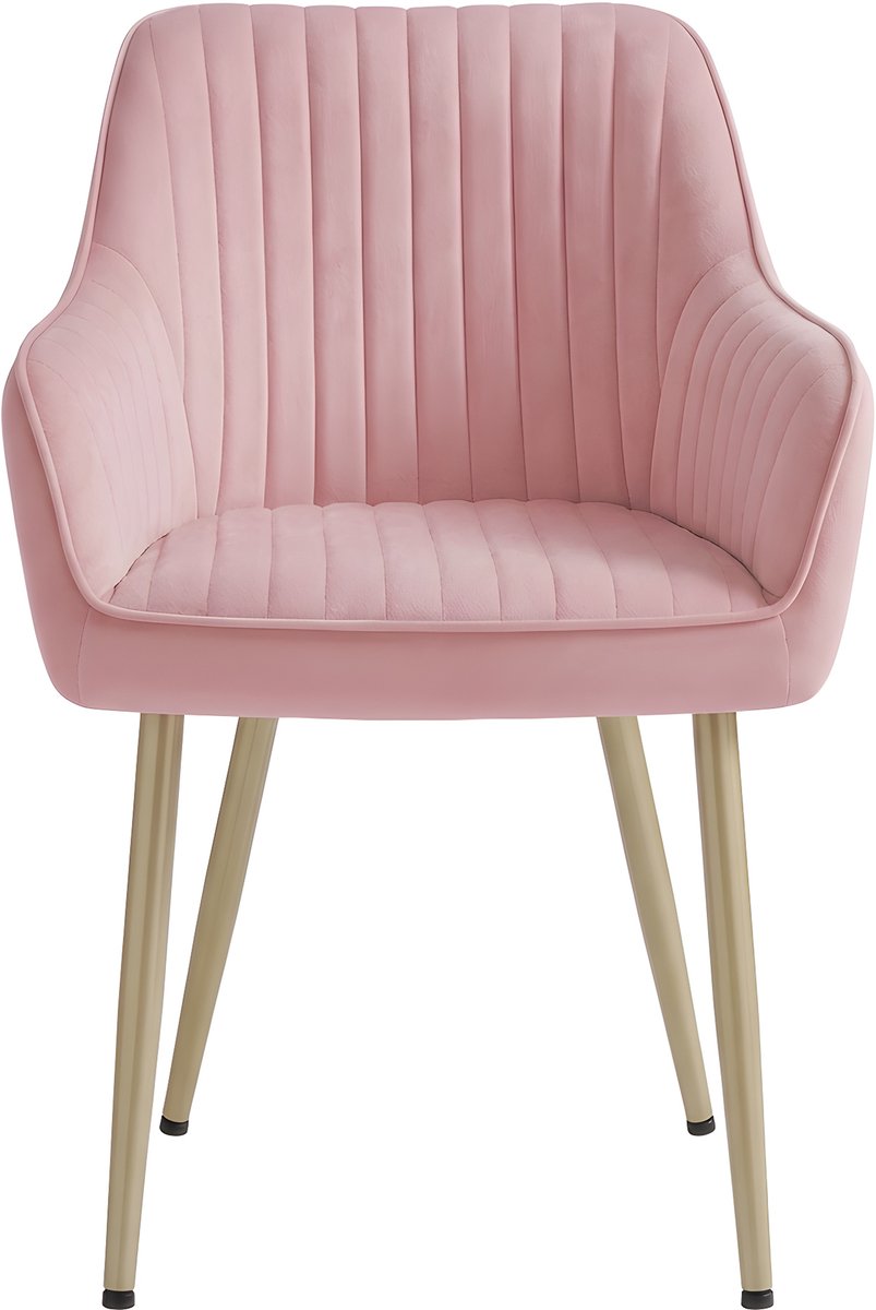 Songmics Eetkamerstoelen - Eetkamerstoel van Fluweel - Met Armleuningen - Rembourrée Zitting - Metalen Poten - Max. 120 kg Roze