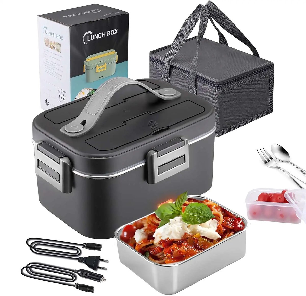 DIMICO - Elektrische Verwarmde Lunchbox 1,8L - Voedselverwarmer 12V 24V 220V - RVS Bento Box - Voor Auto, Vrachtwagen en Thuis