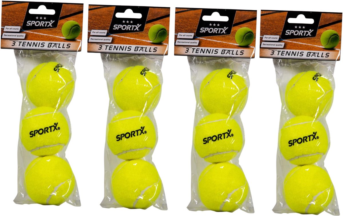 Sportx Tennisballen - 12x - geel - rubber/katoen - standaard formaat - buitenspeelgoed