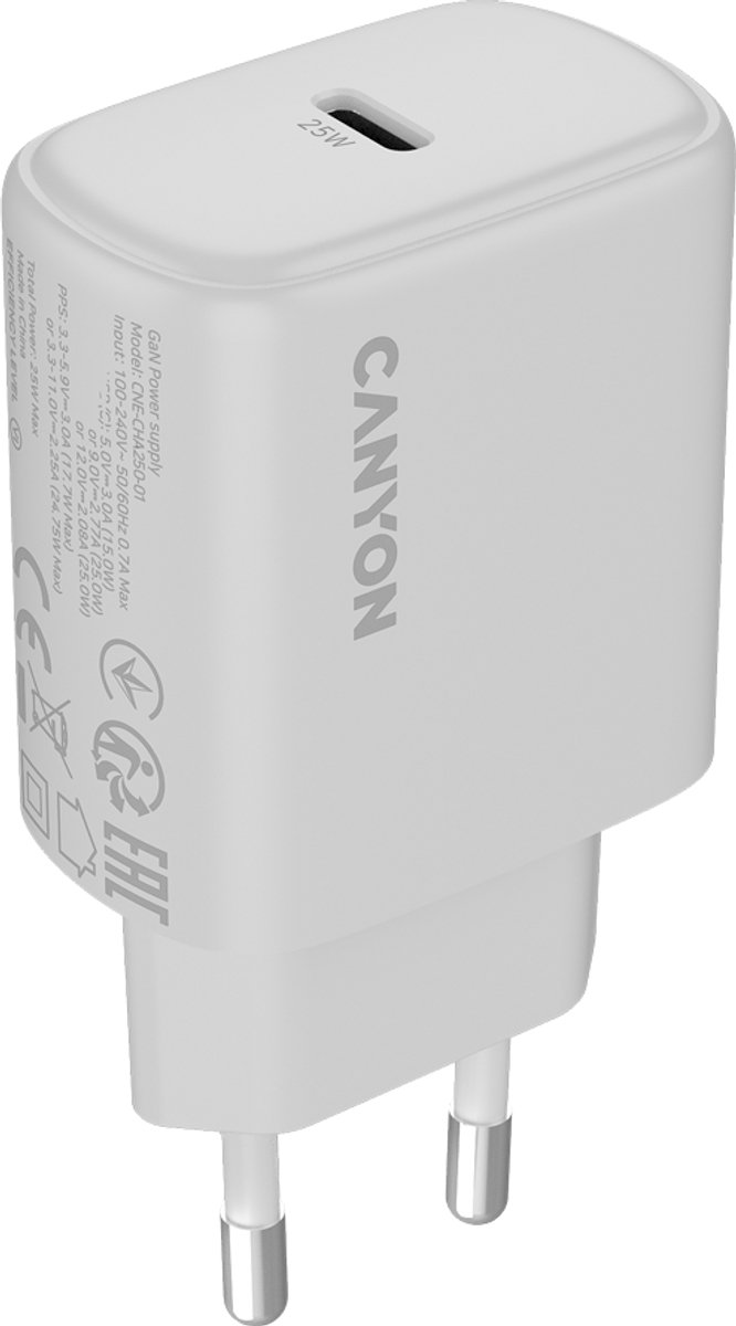 Canyon OnCharge 250 - Wandlader - 25W - PD Snel Laden - Witte EU Plug