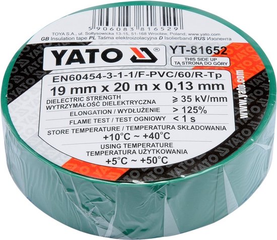 Yato - PVC Elektro-isolatietape - 19mm x 20m - Groen — afbeelding 2