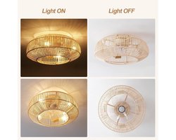 Rotan Plafondventilator - Boho Ventilator - Luchtcirculatie - Verborgen Bladen - 50.8 cm - Goudkleurig