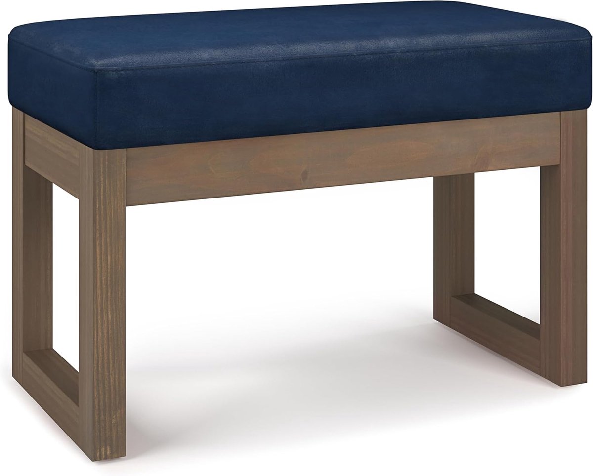 Voetenbank Rechthoekig - Ottomaanse Bank Poef - Woonkamer Entree - Veganistisch Kunstleer - 71 cm Breed - Donkerblauw