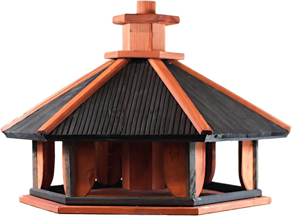 Vogelhuisje Met Standaard - Nestkast Hout - Tuin Decoratie - Extra Groot Forma - 70x60x50cm - Rood Grijs