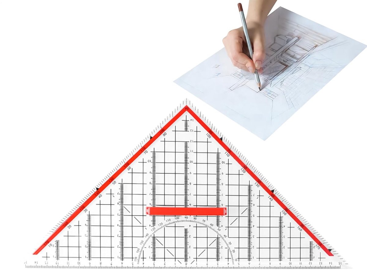 Geometrie Liniaal Set - Driehoek Liniaal - Tekenen en Meten - Transparant Ontwerp - 30 cm - Helder