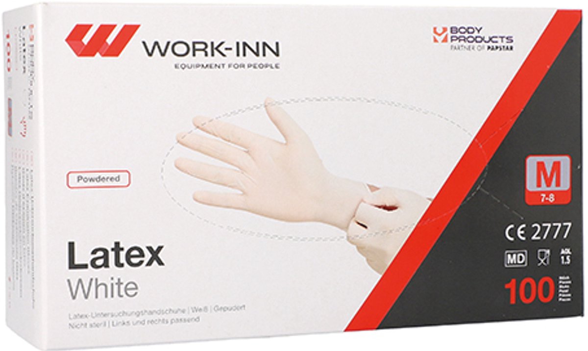 10x 100 WORK-INN Handschoenen Latex gepoederd White wit/natuur Maat: M