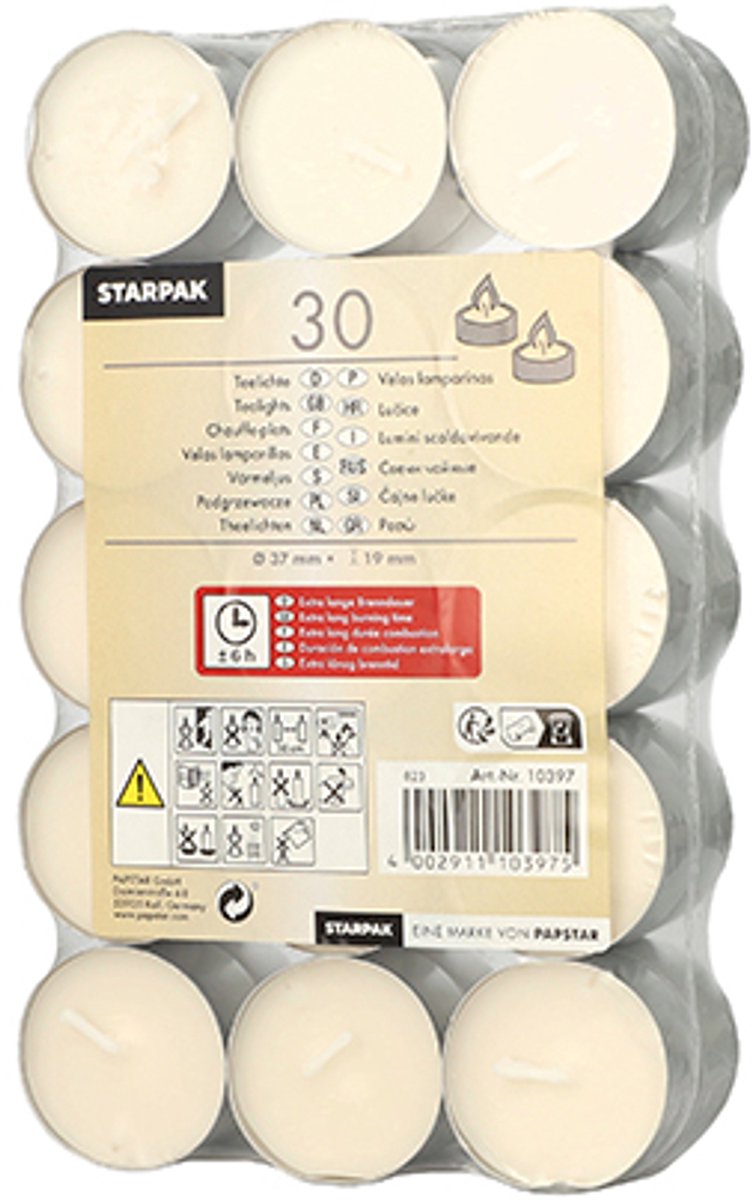 20x 30 Theelichten Ø 37 mm · 19 mm wit · extra lange brand uren 6 h