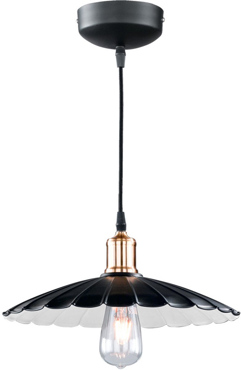 Hanglamp Klassieke design hanglamp Retro woonkamerlamp hangend met ronde kap, metaal zwart wit, 1x E27, DxH 35x7 cm