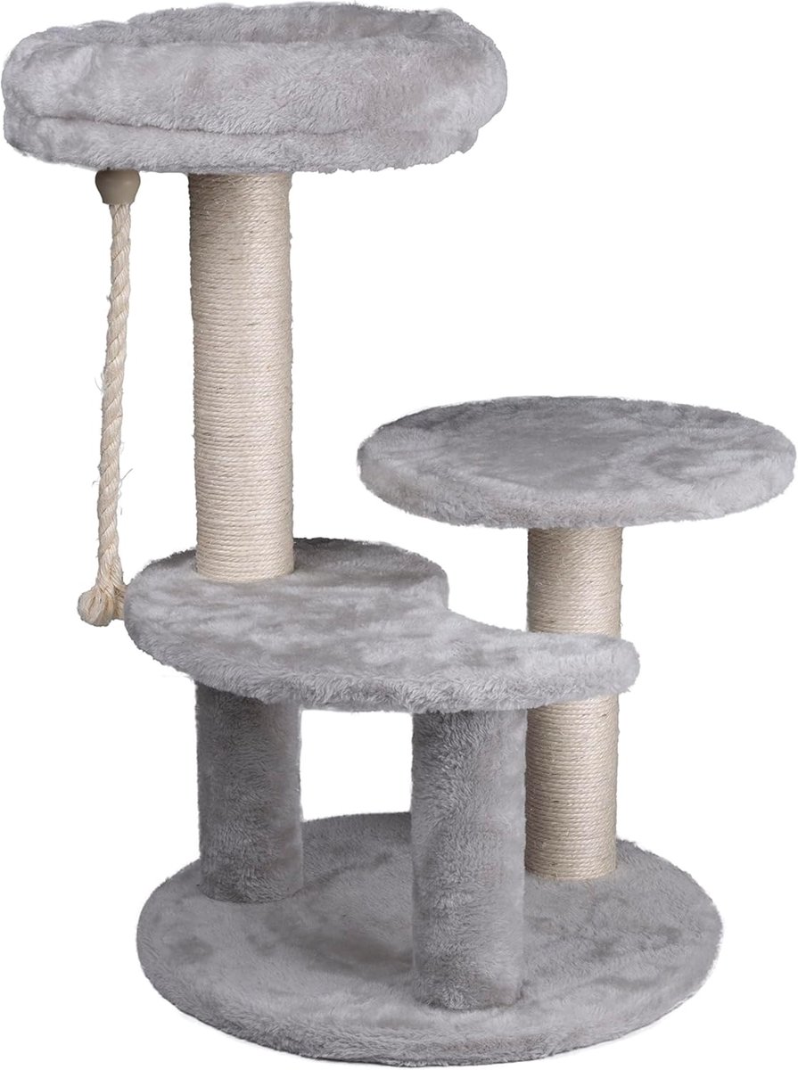 Krabpaal Kattenboom - Kattenmeubel - Spelen Krabben Slapen - Met Speeltouw - 62 cm Hoog - Grijs