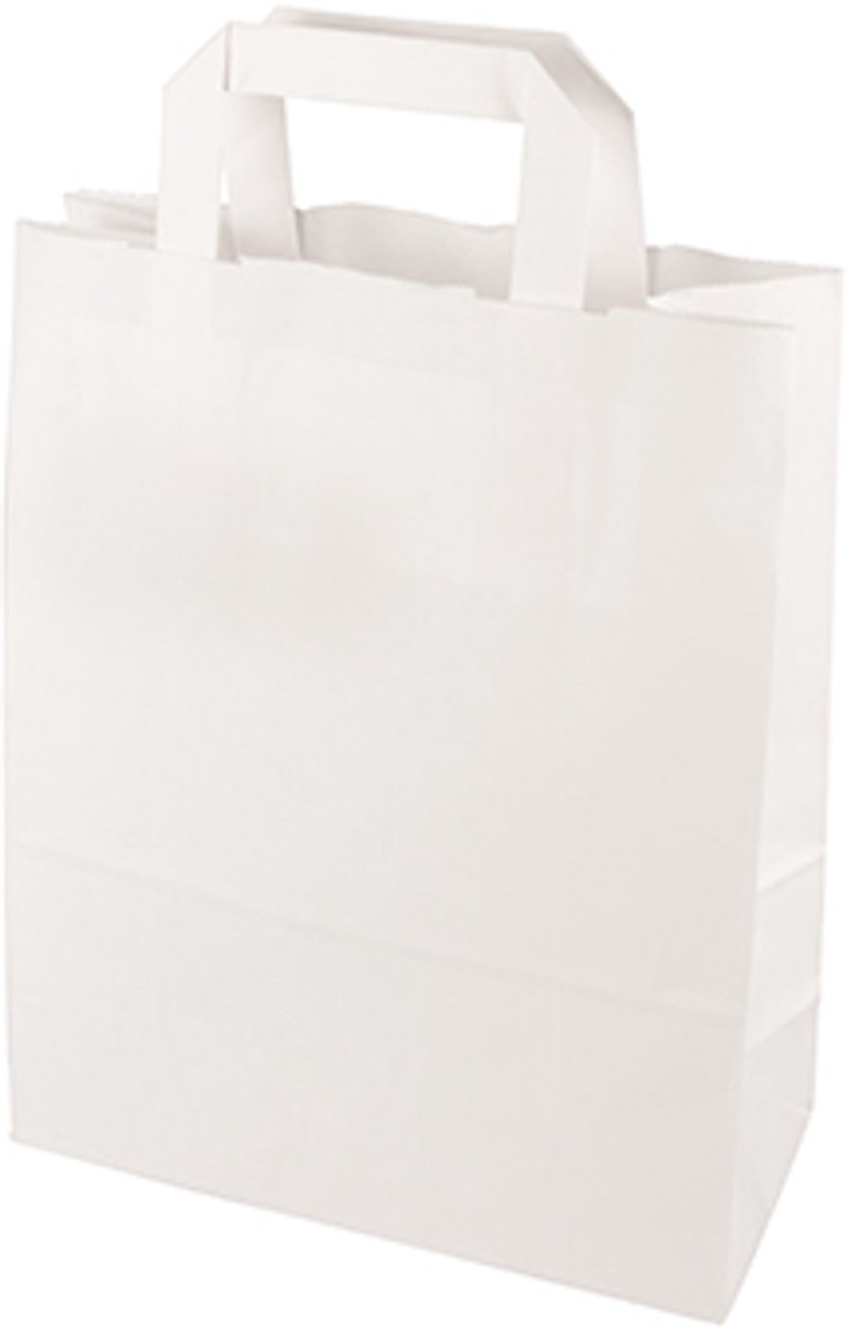 8x 50 Draagtassen papier 28 cm x 22 cm x 10 cm wit met handvaten