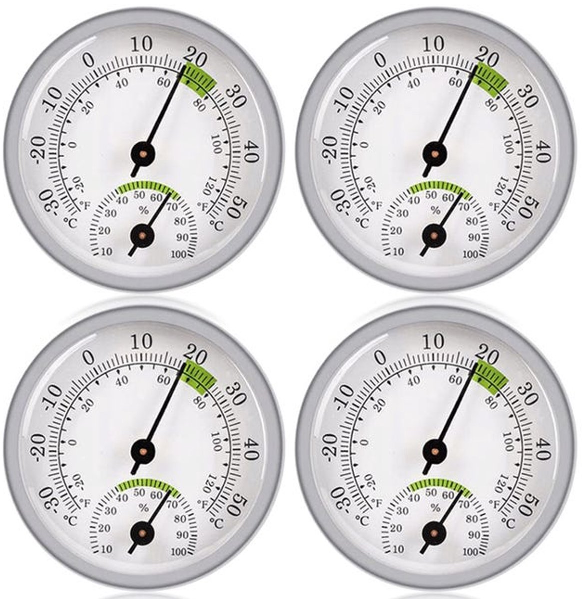 Vier analoge temperatuur- en vochtigheidssensoren Geschiktbinnen en buiten, 58 mm