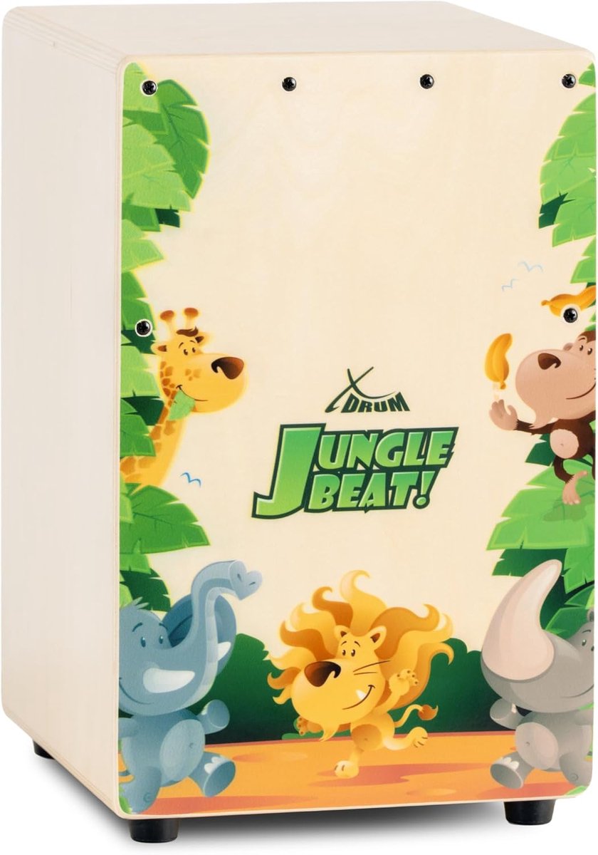Kindercajon - Kinderpercussie - Muziek Maken - Verstelbare Snaren - 23x22x36 cm - Jungle Print