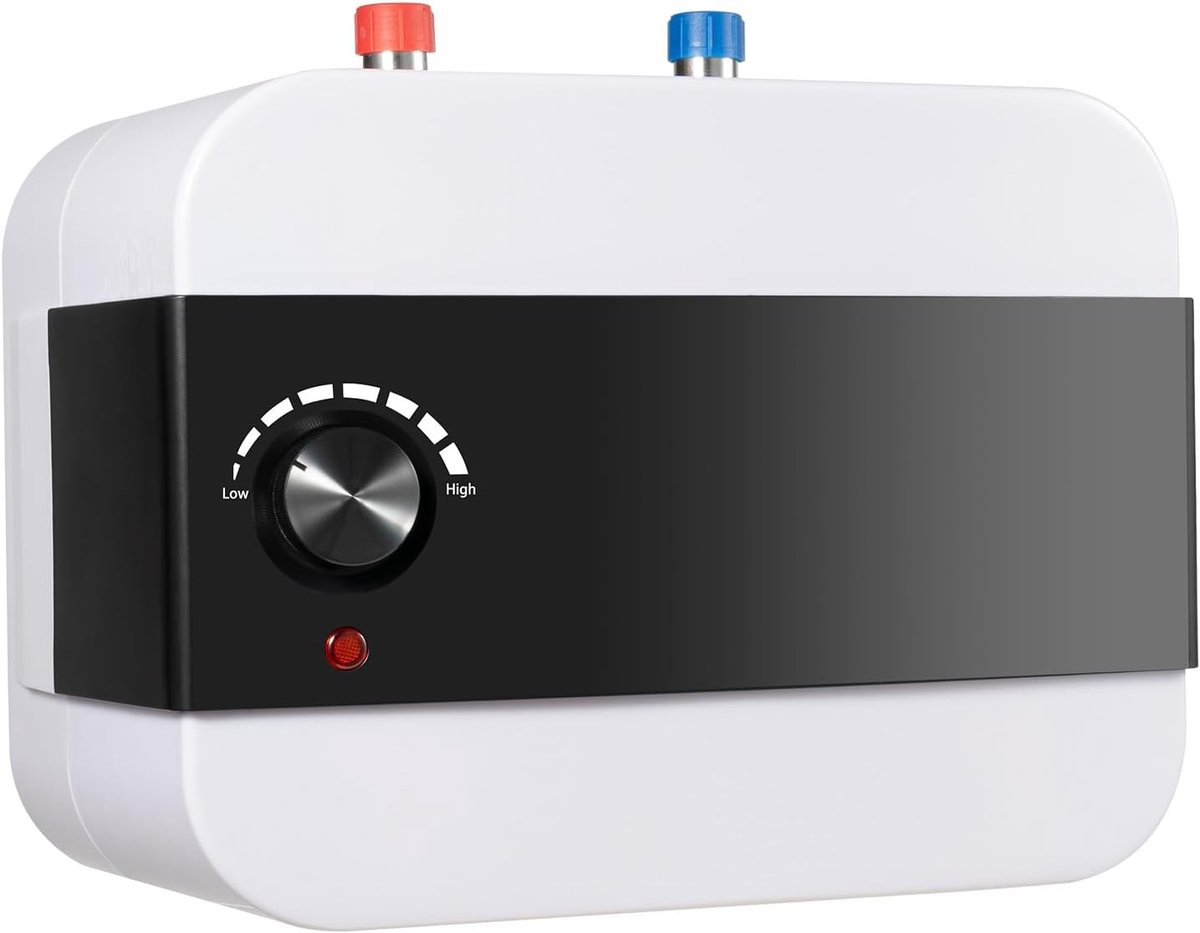 Elektrische doorstroomboiler - Compacte boiler - Snel warm water - Temperatuurregeling 30-65°C - 32.5 x 27 cm - Wit zwart