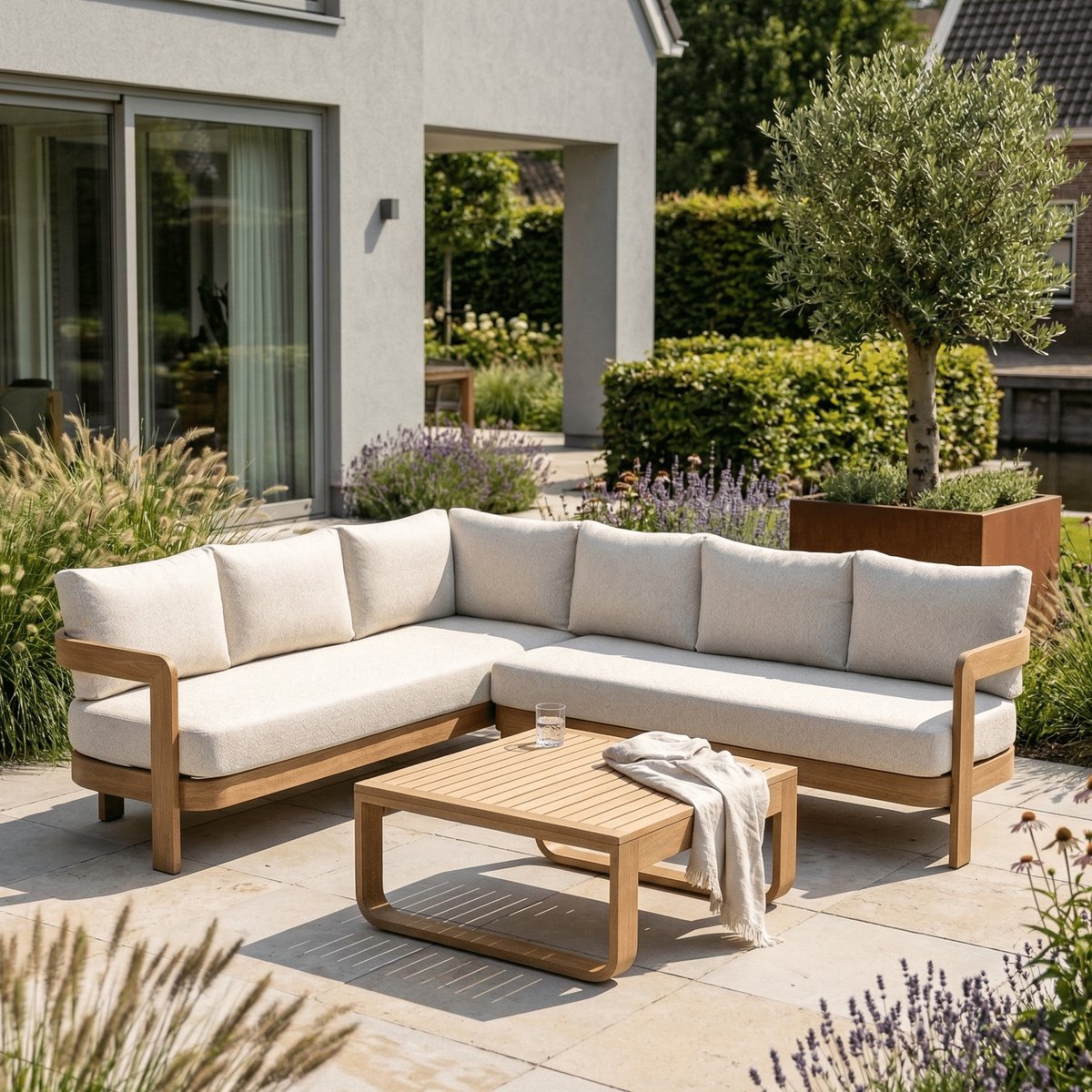 Loungeset Santiago Ruime Hoekbank Aluminium Houtlook - 34102